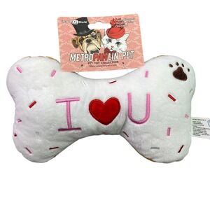 I Love You Bone Dog Toy Plush Squeaker Metro Pawlin 9" long‎